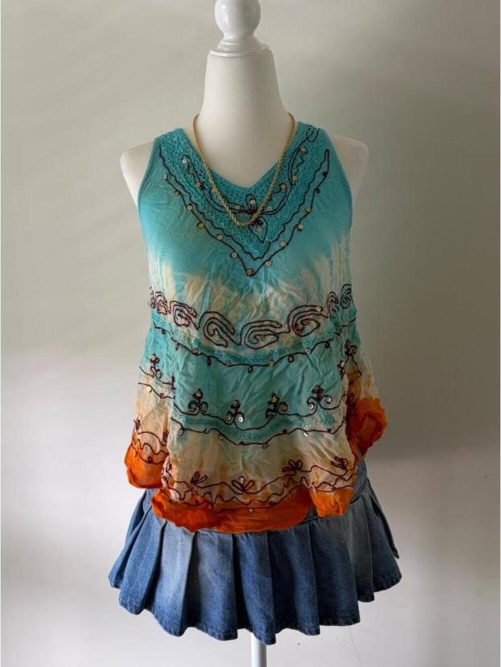✨ Y2K Boho Tie-Dye Embroidered Tank Top | Fairycore Hippie Festival Cami